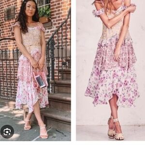 LoveShackFancy Pink and Cream High Low Dress